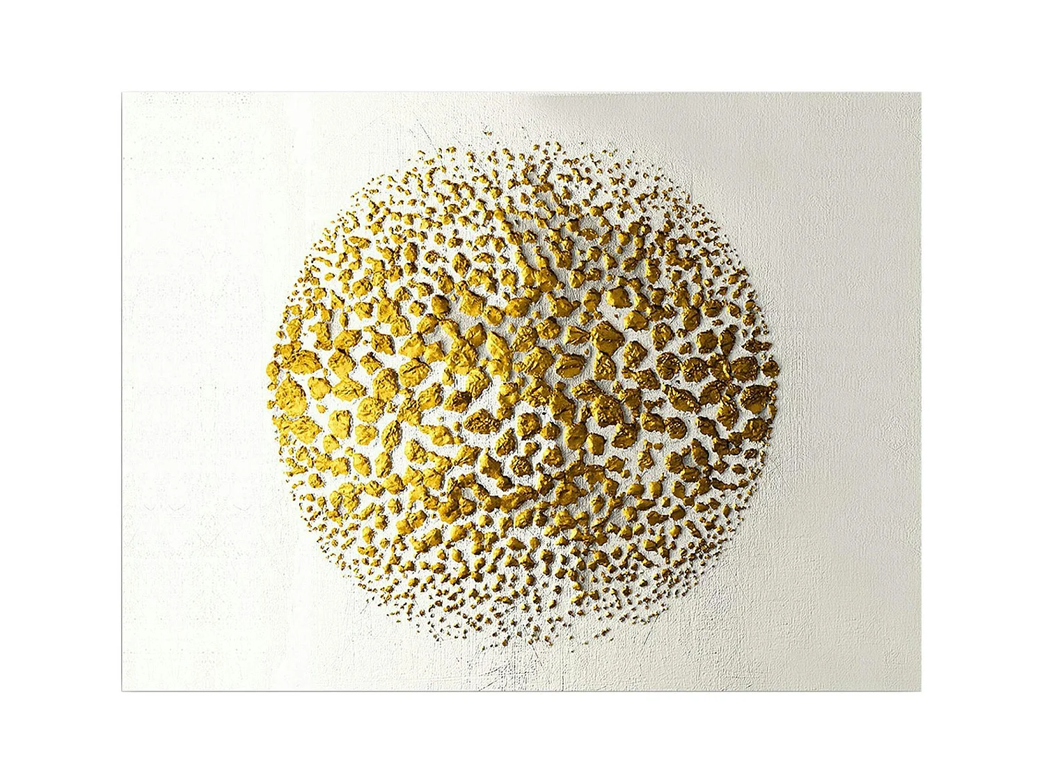 Tableau abstrait blanc et or – sphère texturée