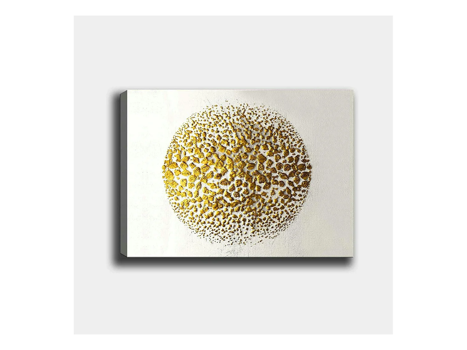 Tableau abstrait blanc et or – sphère texturée