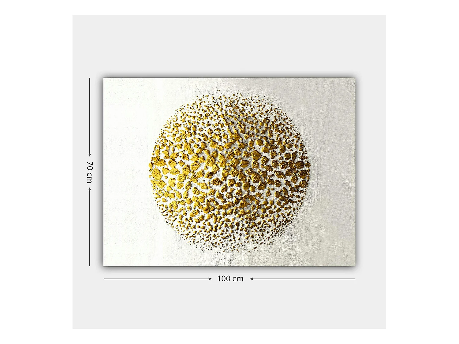 Tableau abstrait blanc et or – sphère texturée