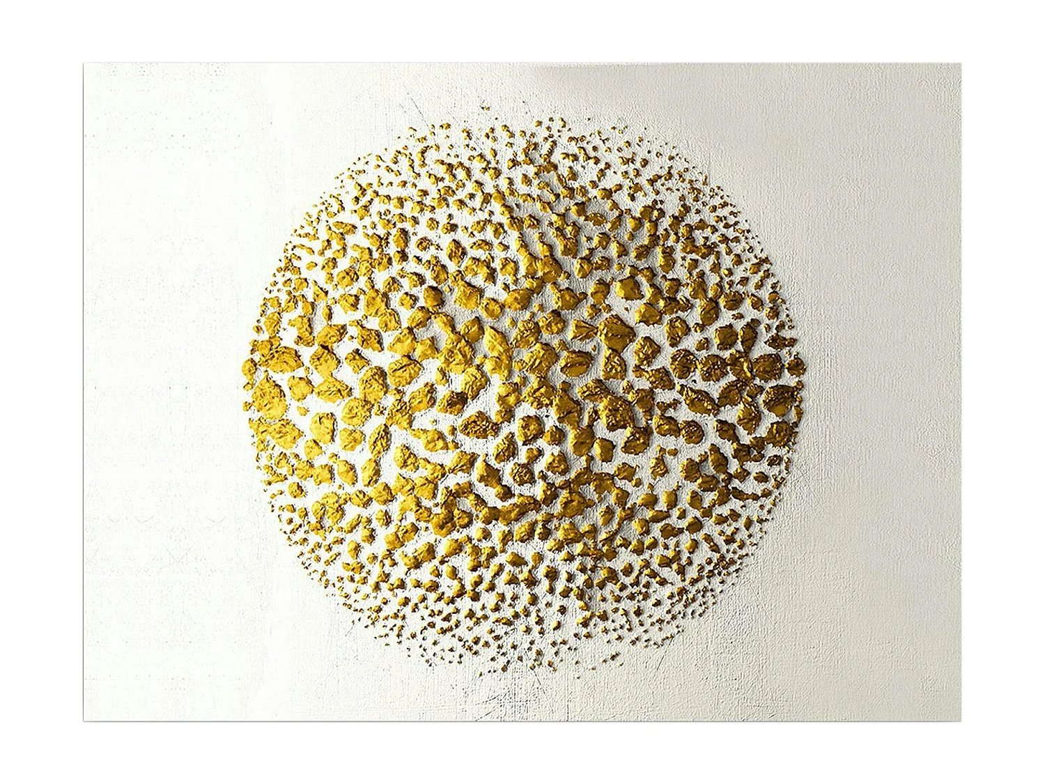 Tableau abstrait blanc et or – sphère texturée