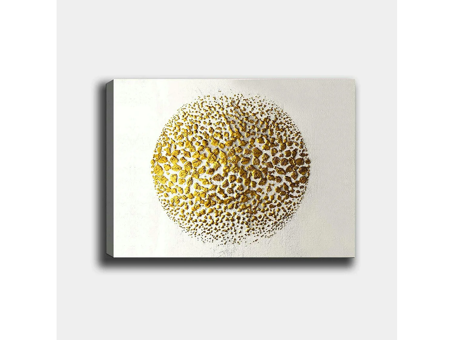Tableau abstrait blanc et or – sphère texturée