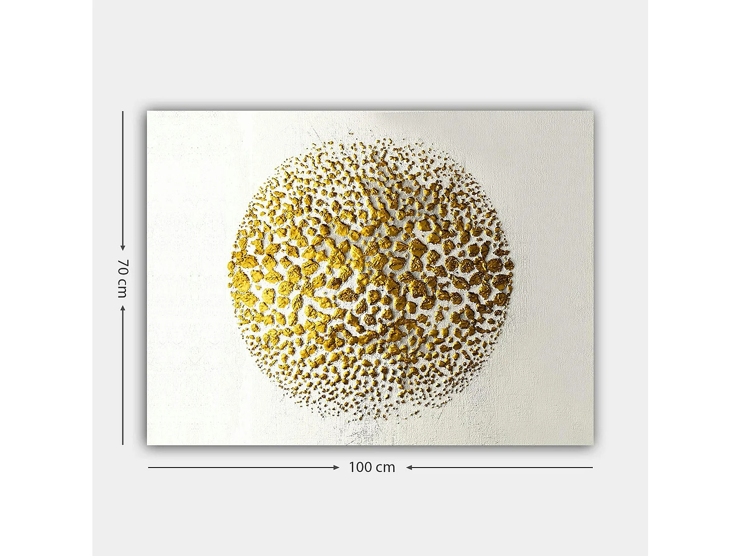 Tableau abstrait blanc et or – sphère texturée