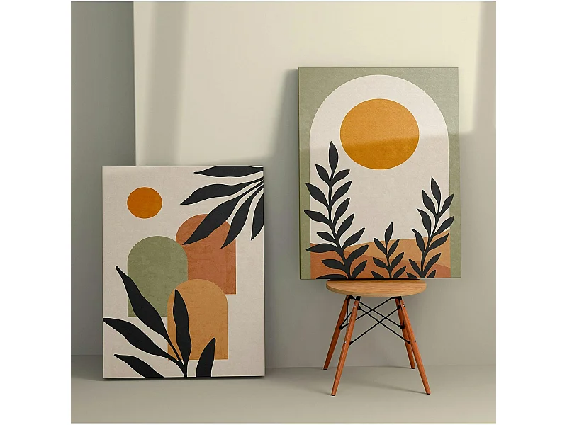 Tableau abstrait soleil et tons nature – moderne (set de 2)