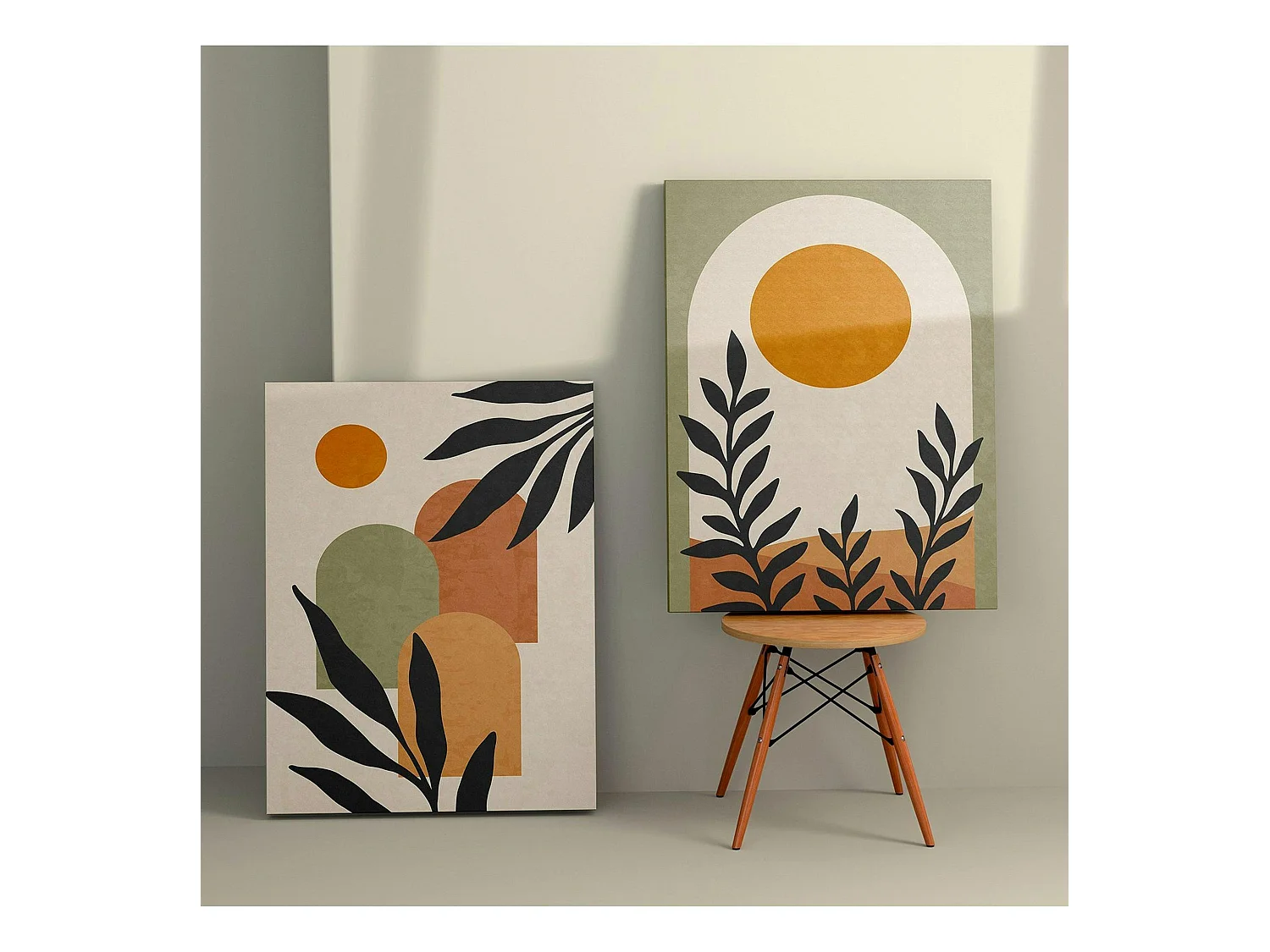 Tableau abstrait soleil et tons nature – moderne (set de 2)