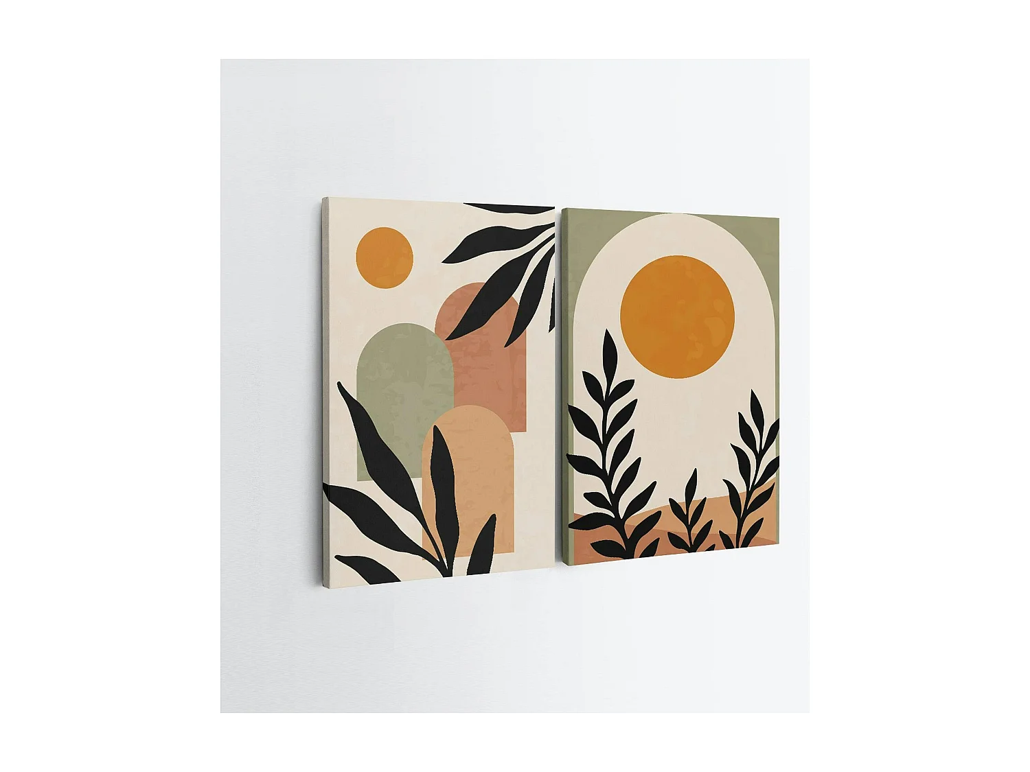 Tableau abstrait soleil et tons nature – moderne (set de 2)