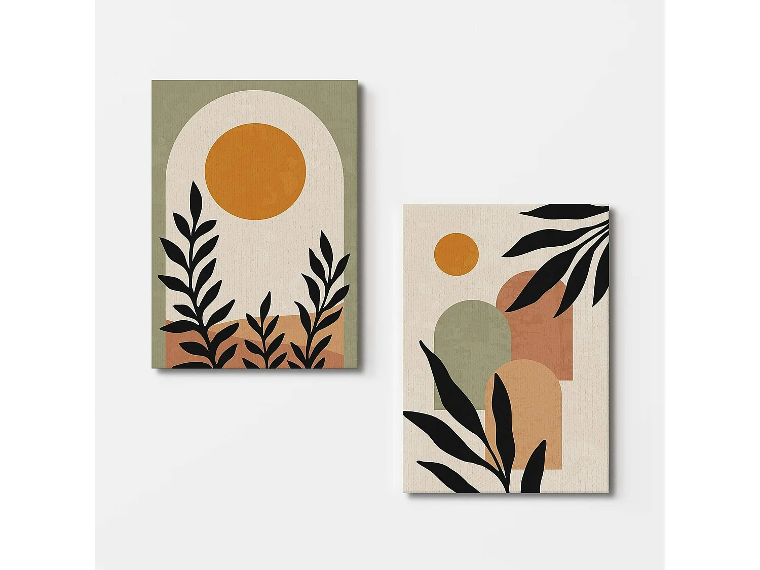 Tableau abstrait soleil et tons nature – moderne (set de 2)