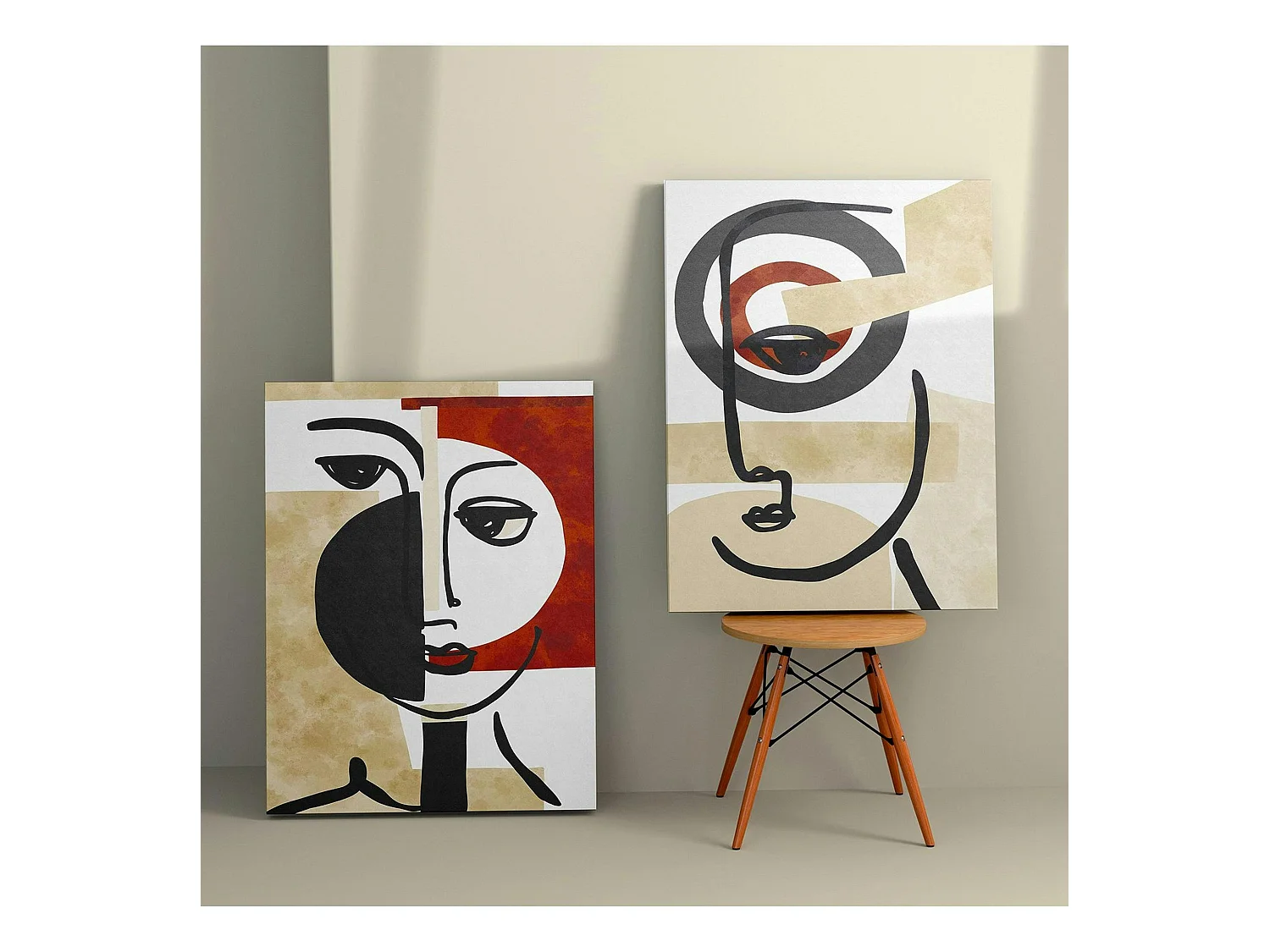 Tableau abstrait visage – style minimaliste (set de 2)