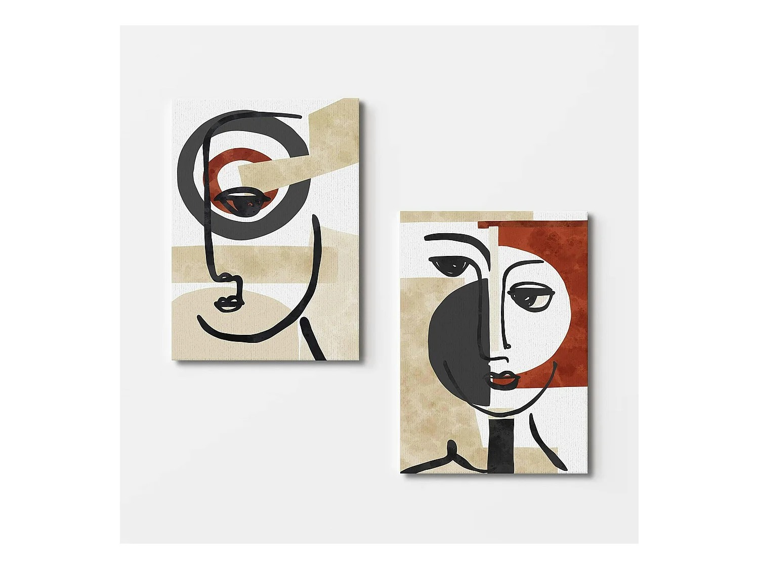 Tableau abstrait visage – style minimaliste (set de 2)