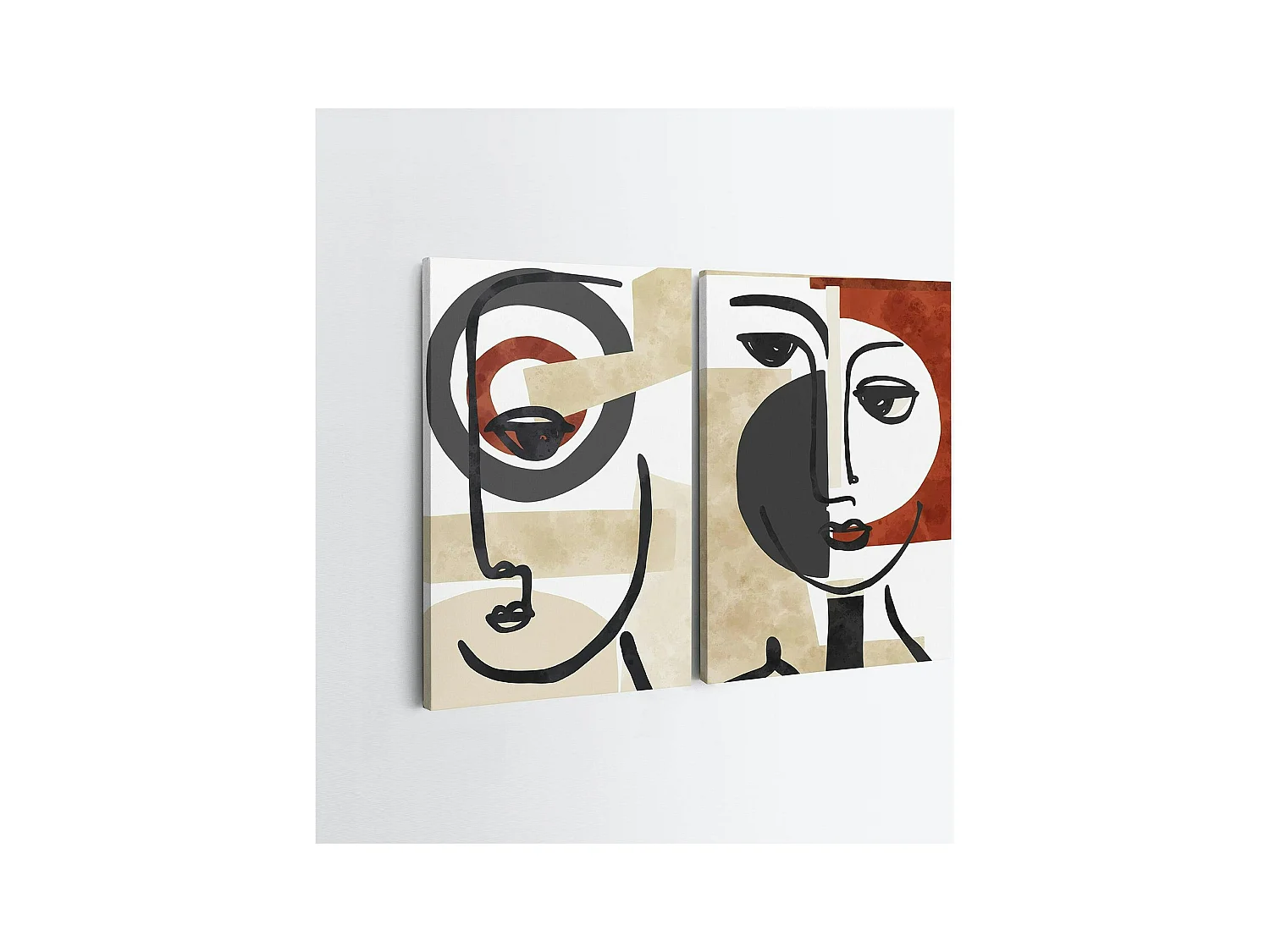 Tableau abstrait visage – style minimaliste (set de 2)