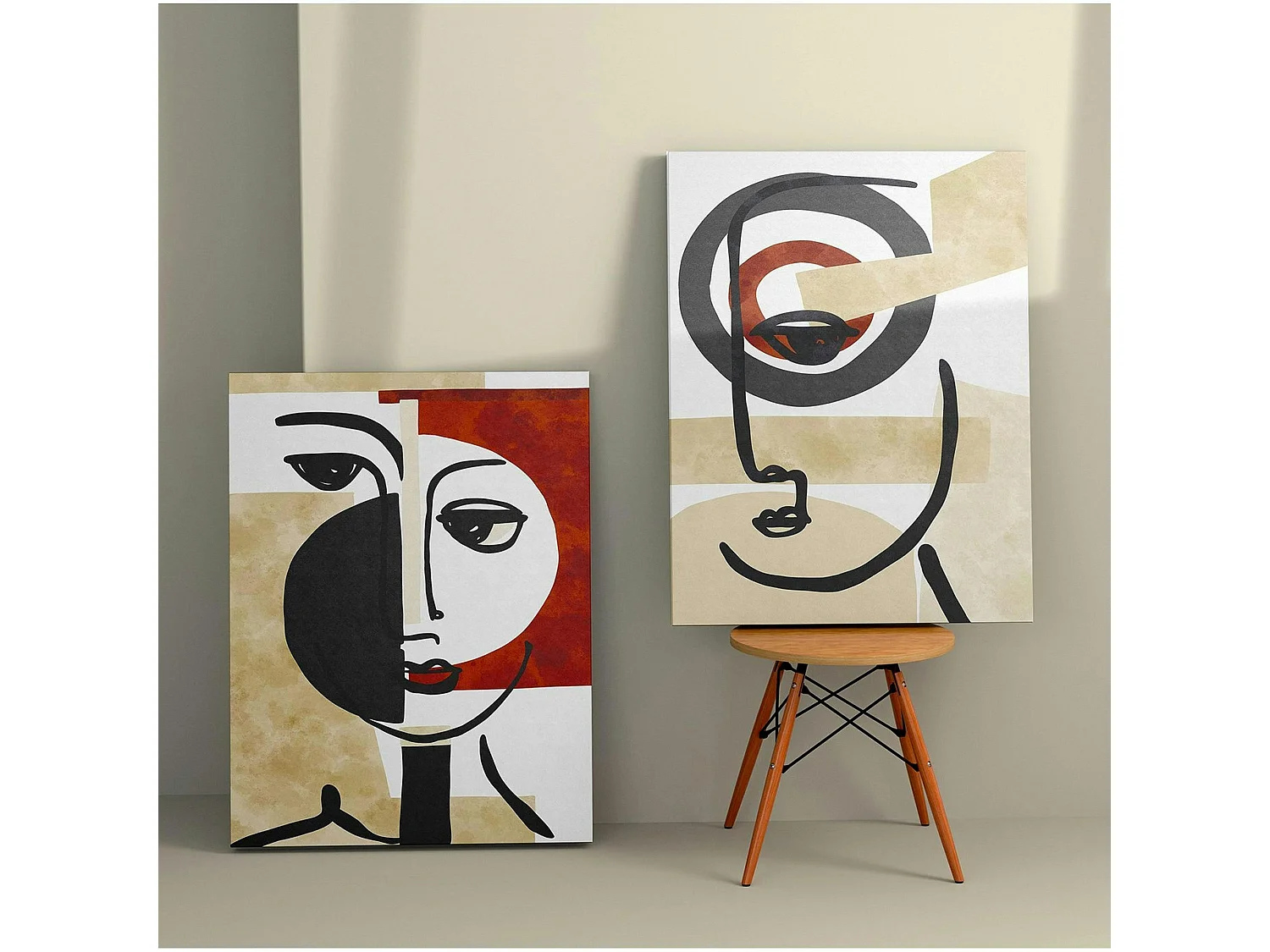 Tableau abstrait visage – style minimaliste (set de 2)