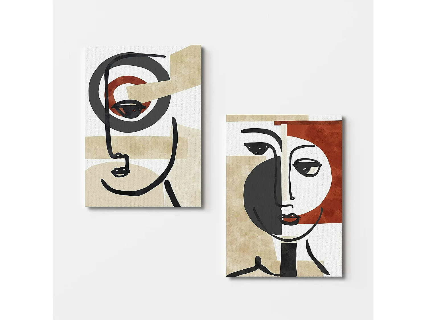 Tableau abstrait visage – style minimaliste (set de 2)