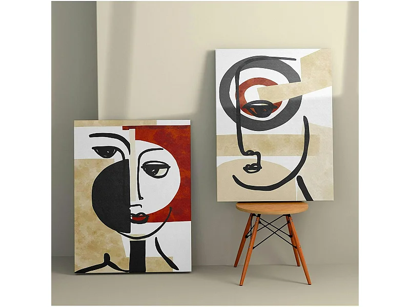 Tableau abstrait visage – style minimaliste (set de 2)