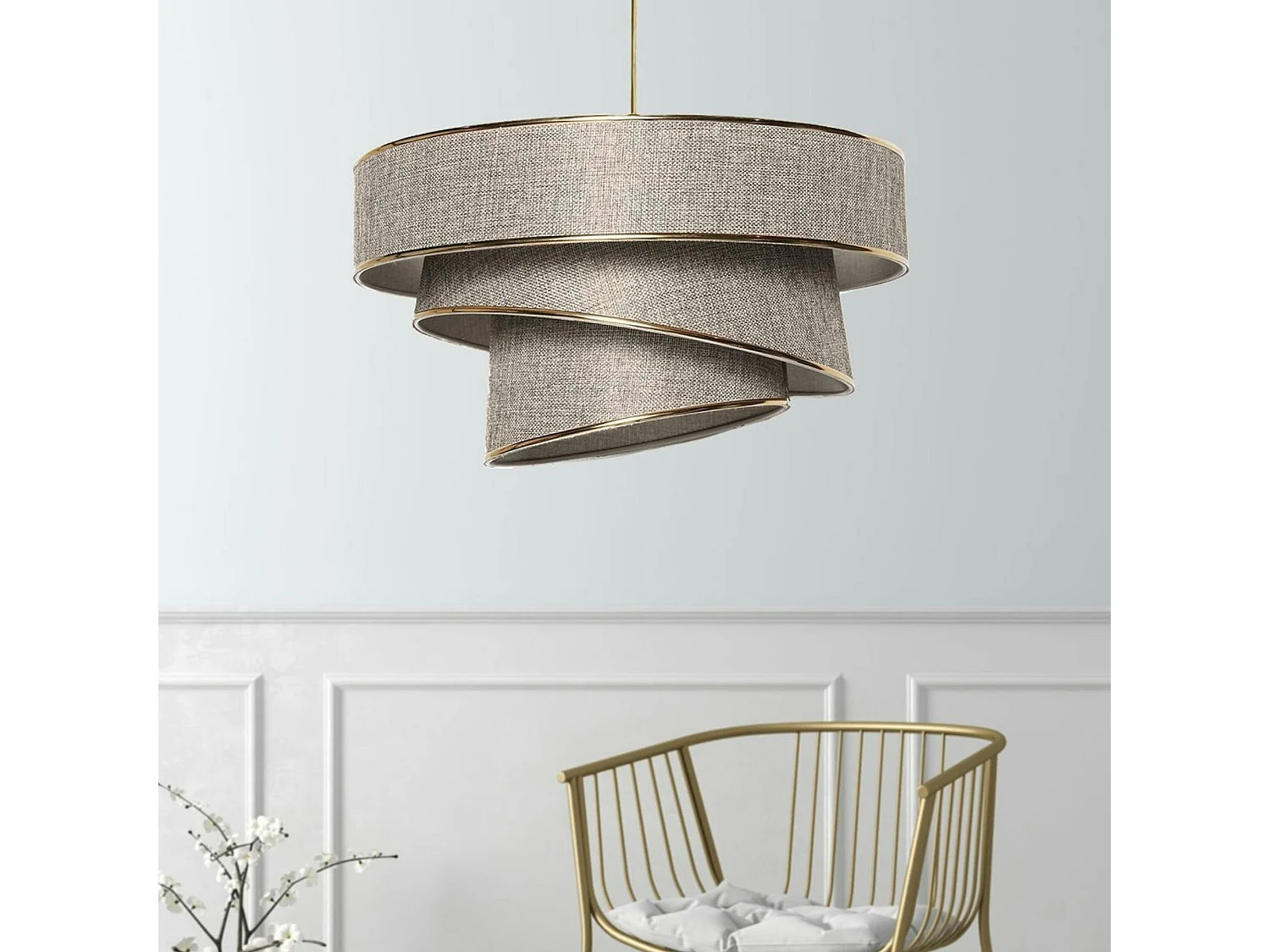 Suspension salon beige chiné - abat-jour triple ZURICH