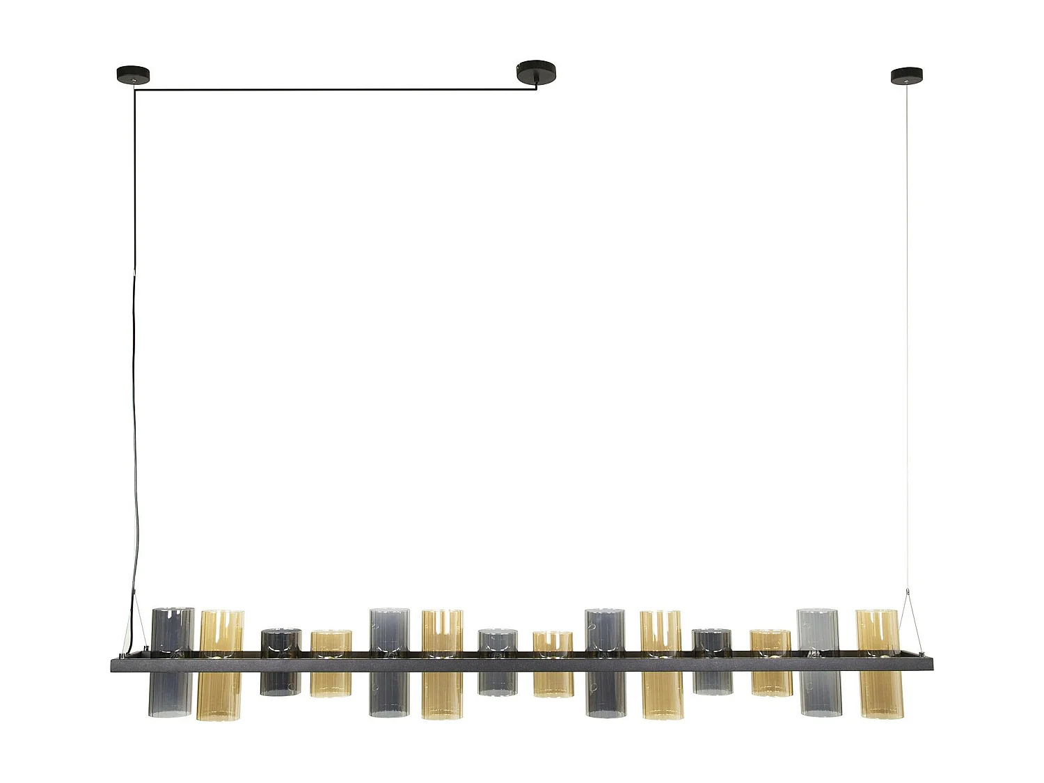 Suspension en verre ambré et chromé, 14 abat-jour RALF