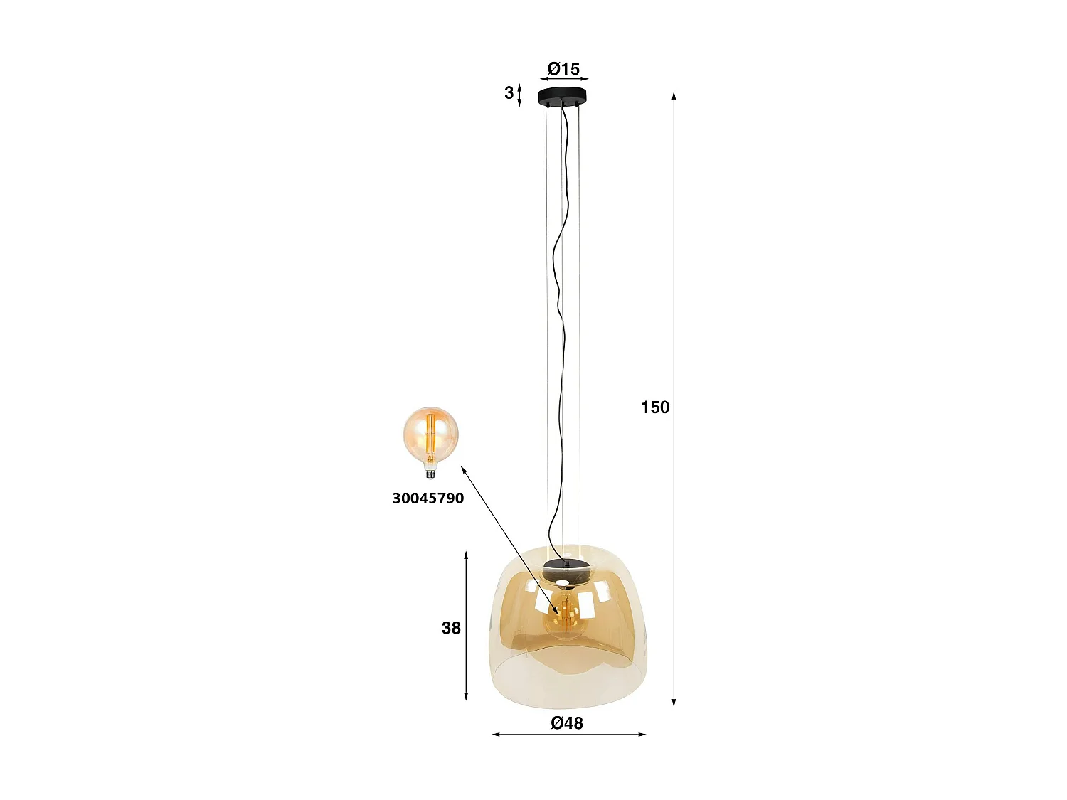 Suspension en verre ambré forme cloche 48 cm NIAGARA