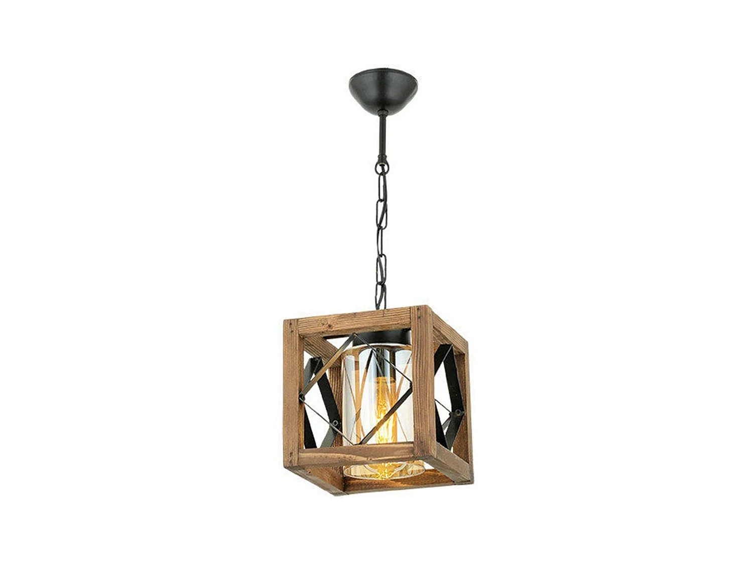 Suspension industrielle cube – bois et métal noir CAMOGLI