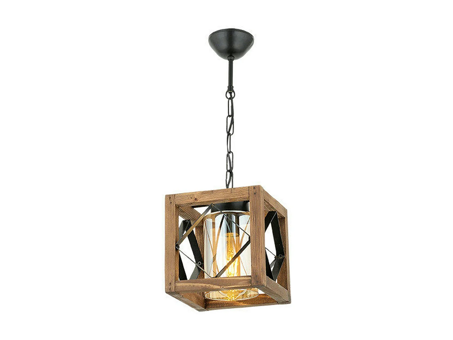 Suspension industrielle cube – bois et métal noir CAMOGLI