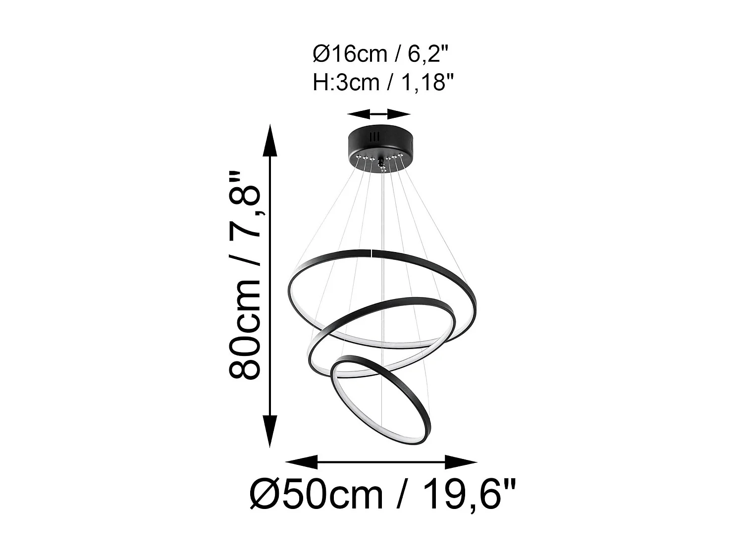 Suspension design LED – noire, 3 anneaux spirale VIESTE