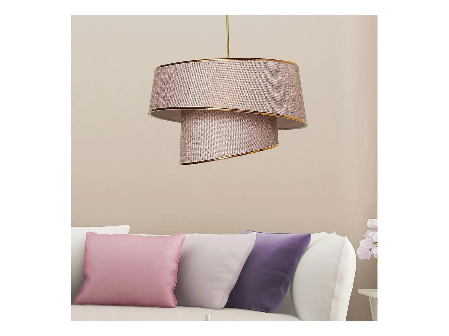 Suspension moderne en tissu - abat-jour liseré doré ZURICH