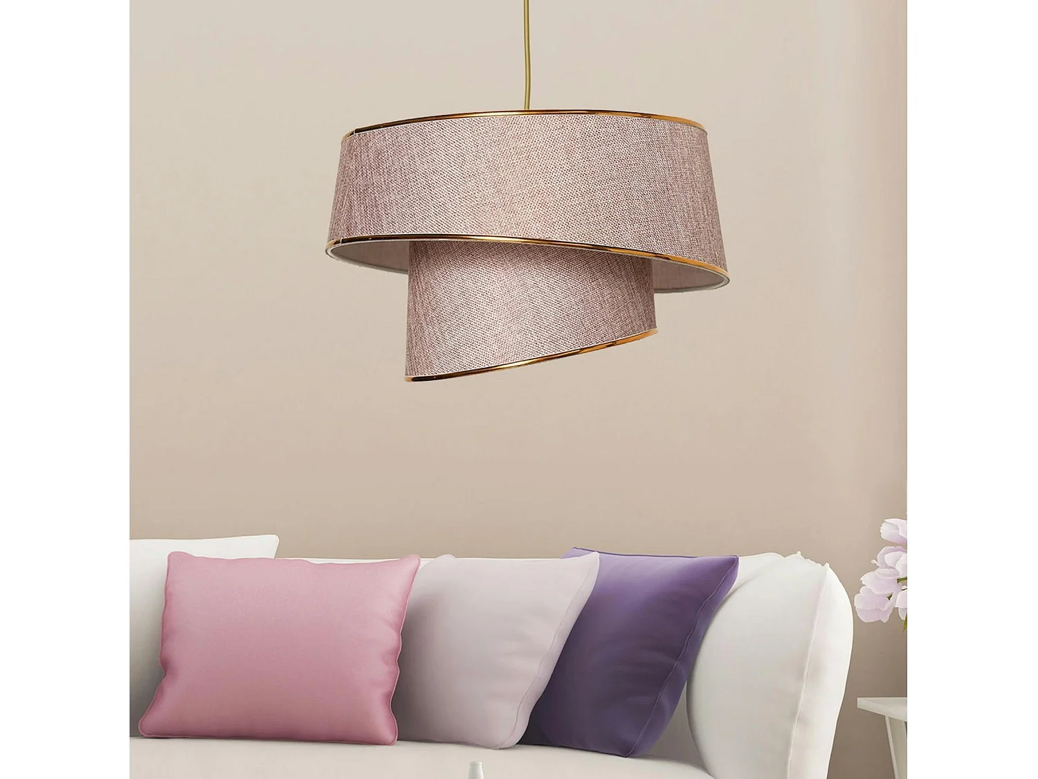 Suspension moderne en tissu - abat-jour liseré doré ZURICH