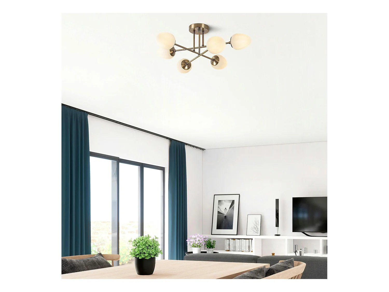 Suspension salon moderne – 6 cônes, effet laiton SIERRE