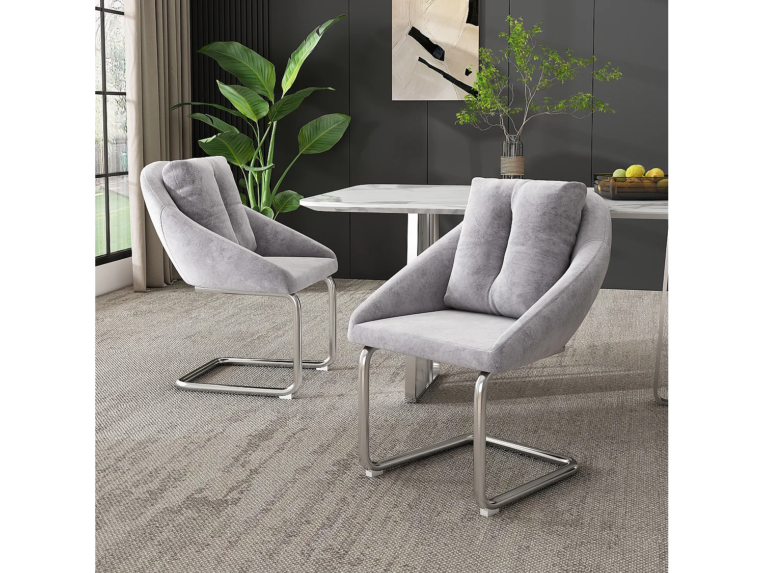Cómodo sillón giratorio de terciopelo para sala de estar, dormitorio, diseño moderno, patas arqueadas, color gris, juego de 6