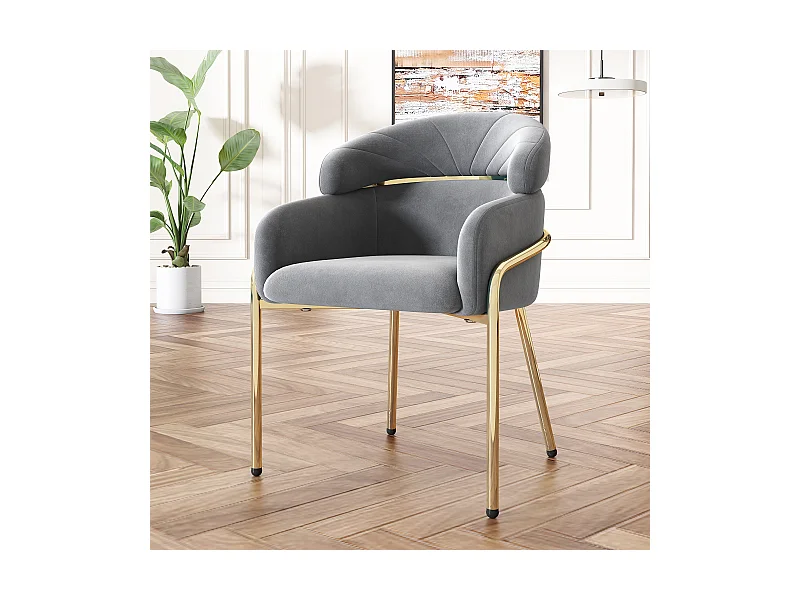 Cadeira de veludo cinza em design leve com pernas de metal para sala de estar, quarto, poltrona moderna