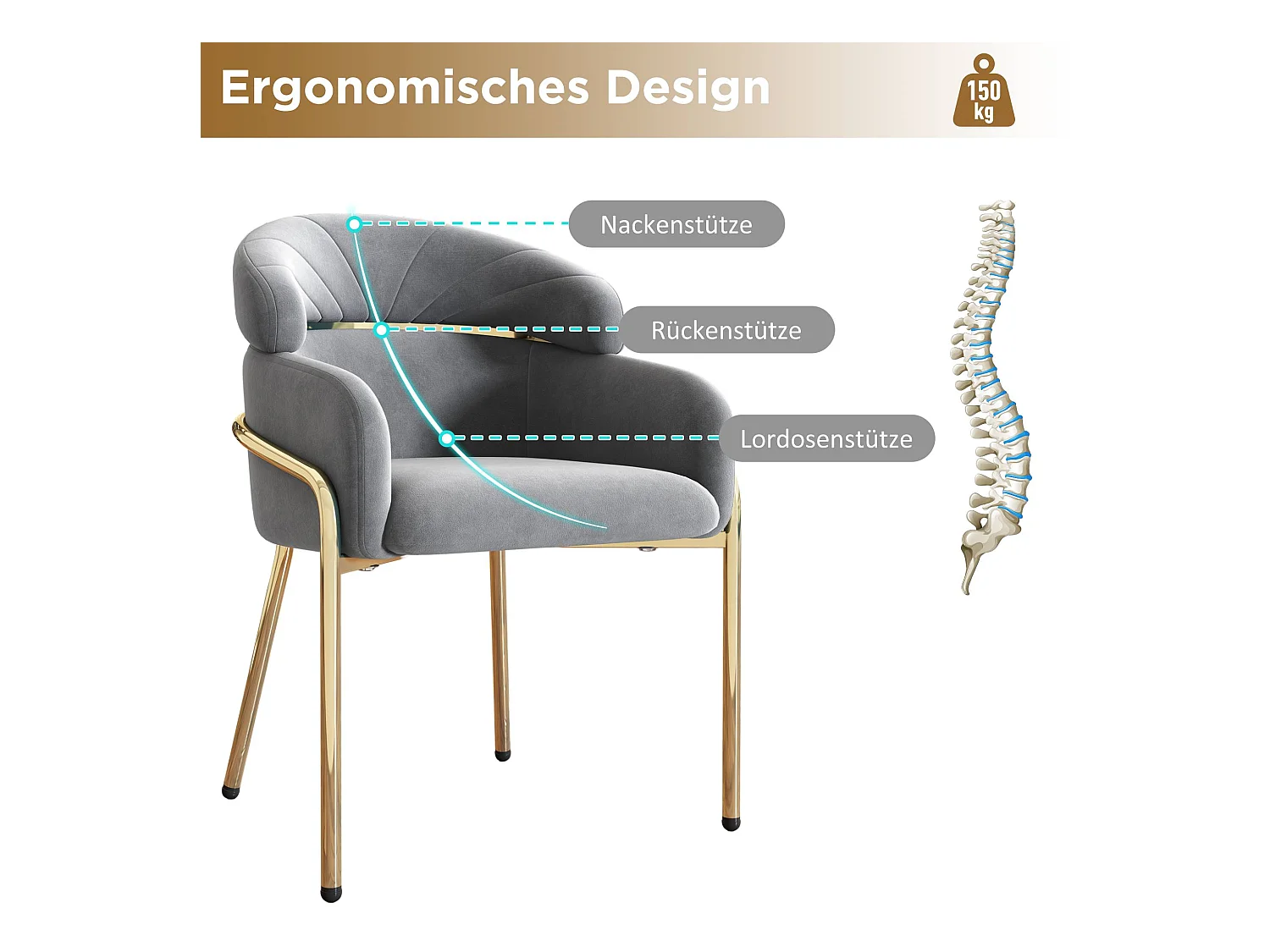 Chaise longue in velluto grigio dal design leggero con piedi in metallo per camera da letto moderna