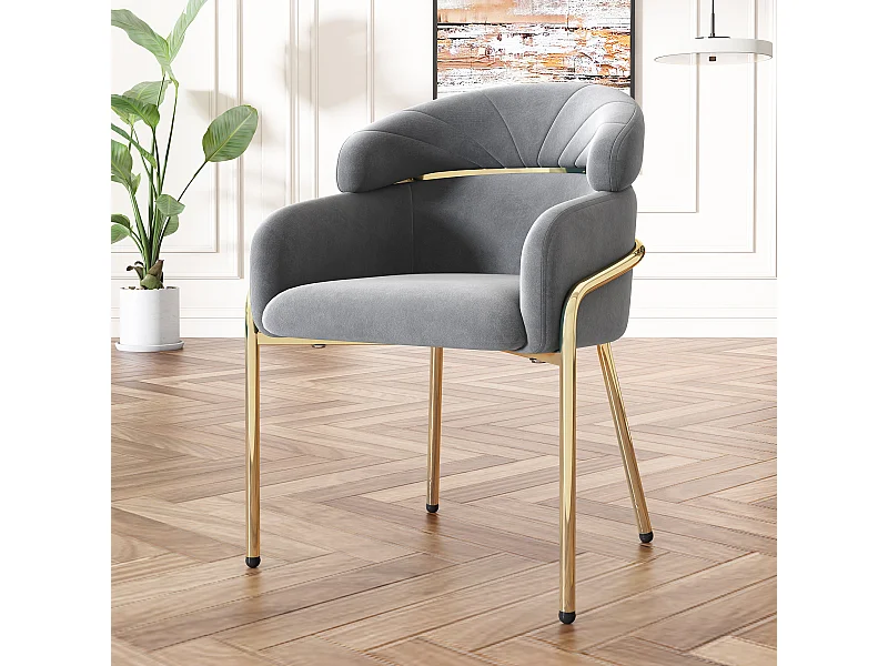 Chaise longue in velluto grigio dal design leggero con piedi in metallo per camera da letto moderna