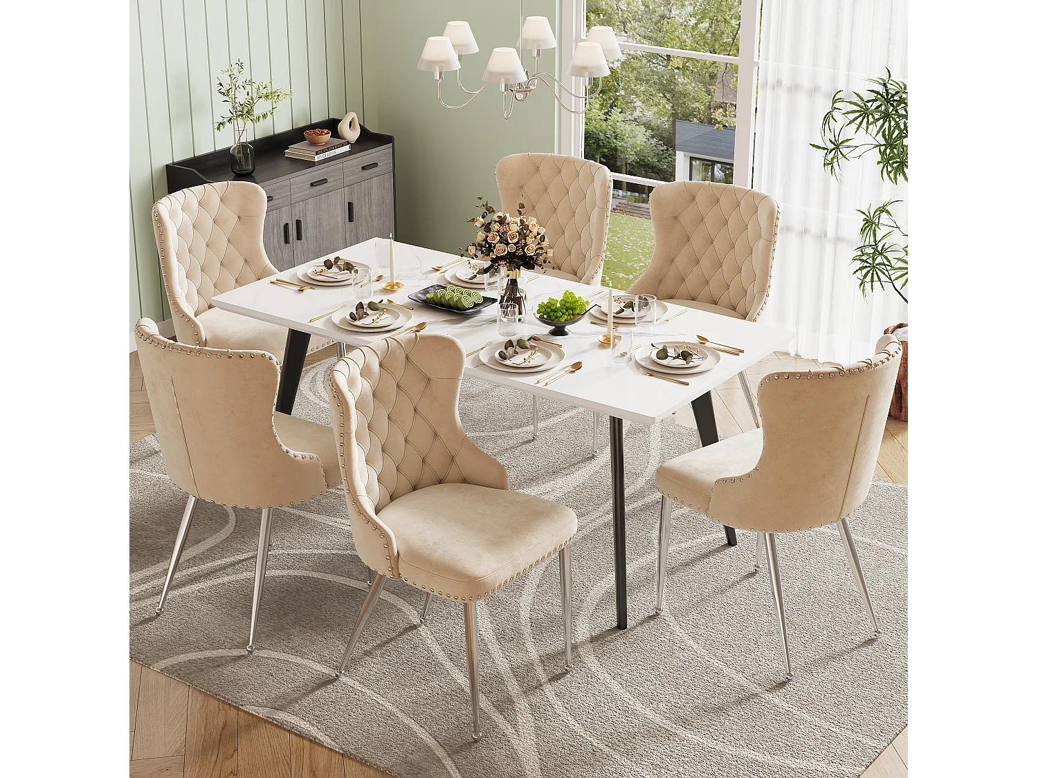 Chaises salle à manger velours haut de gamme 2 pcs design ergonomique pieds métal réglables beige 54x54x85.5cm lot de 6