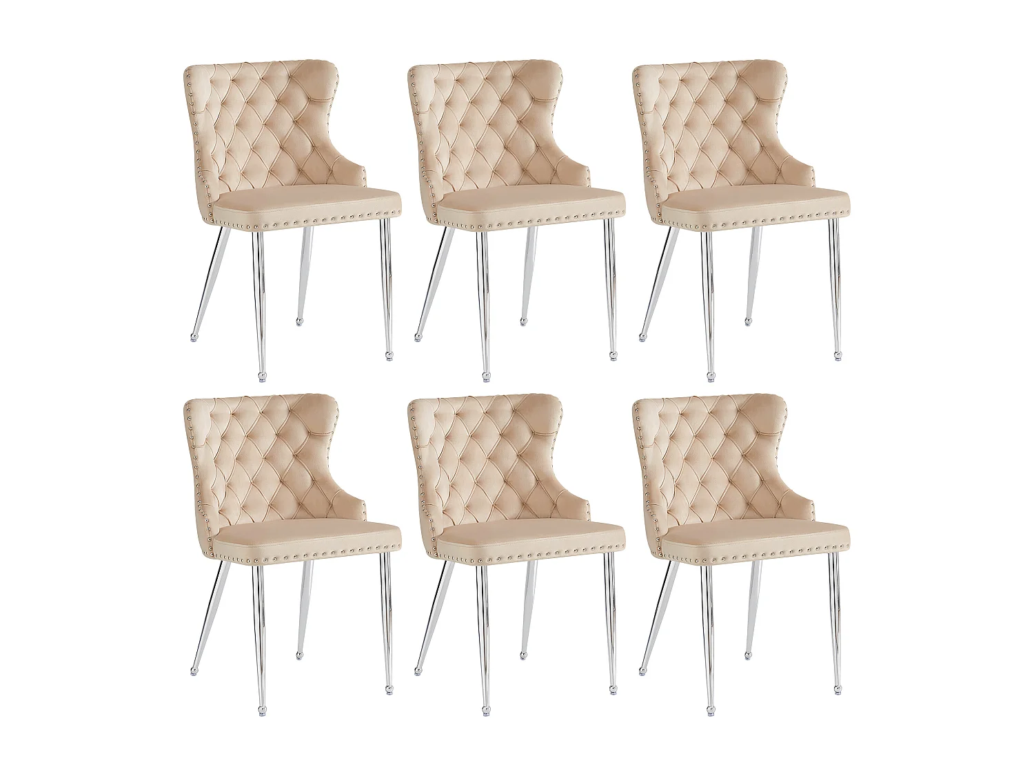 Chaises salle à manger velours haut de gamme 2 pcs design ergonomique pieds métal réglables beige 54x54x85.5cm lot de 6