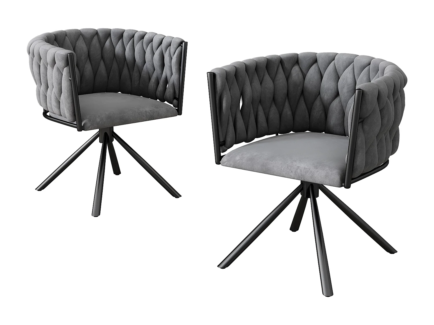 Silla giratoria de terciopelo gris con patas de metal de diseño moderno para sala de estar o dormitorio, juego de 2