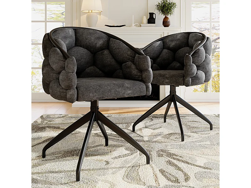 Cadeiras giratórias modernas de veludo 360° conforto ergonômico com encosto para sala de estar ou sala de jantar cinza