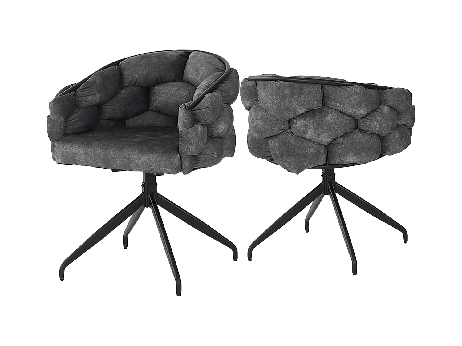 Cadeiras giratórias modernas de veludo 360° conforto ergonômico com encosto para sala de estar ou sala de jantar cinza