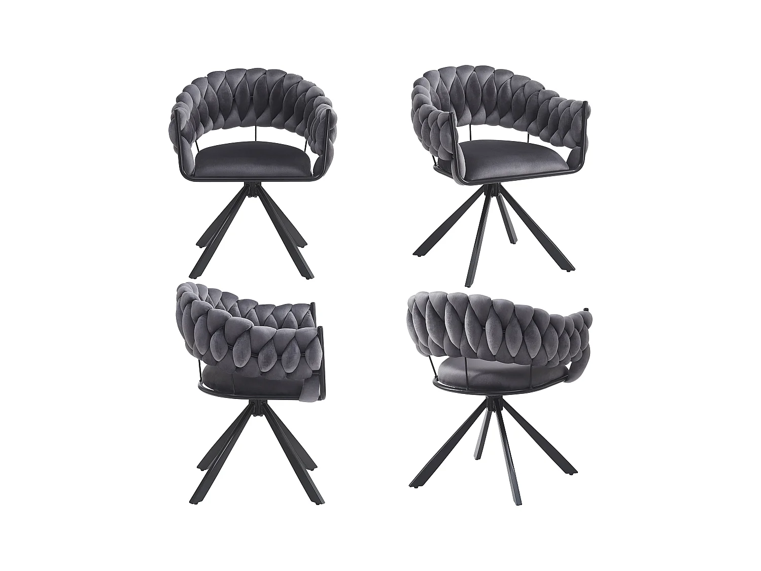 Cadeira de jantar ergonômica de veludo com pernas de metal ajustáveis, design moderno, cinza, 64x54x77cm, conjunto de 4