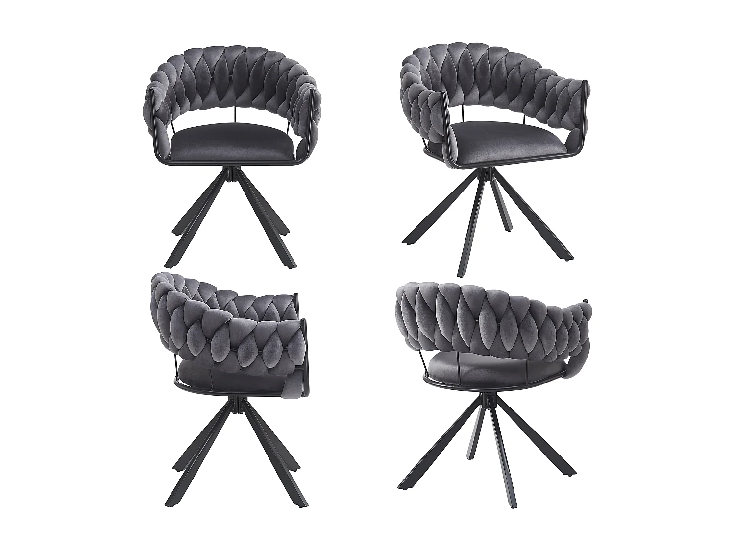 Chaise salle à manger velours ergonomique pieds métal réglables design moderne gris 64x54x77cm lot de 4