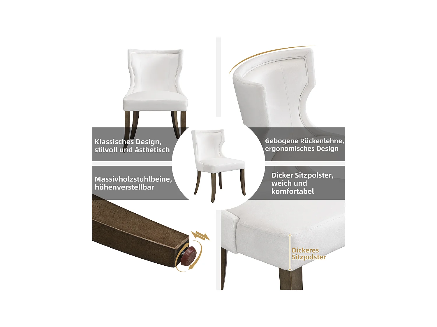 Chaise longue in velluto beige con piedi regolabili in legno massiccio e divano pieghevole per salone o cucina lotto di 6