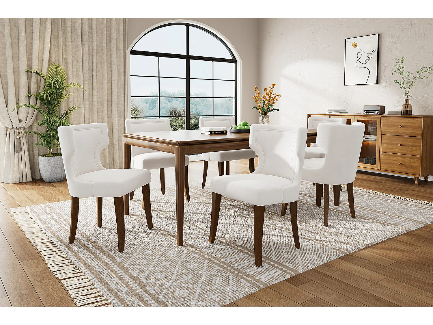 Chaise en velours beige avec pieds réglables en bois massif et coussin épais pour salon ou cuisine lot de 6