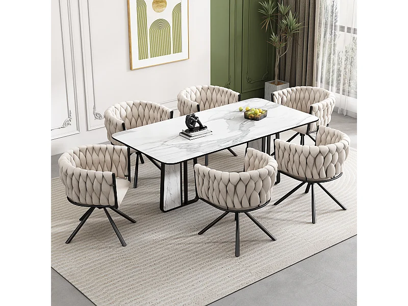 Silla giratoria de terciopelo beige de diseño moderno con patas de metal para sala de estar, dormitorio, comedor, juego de 6