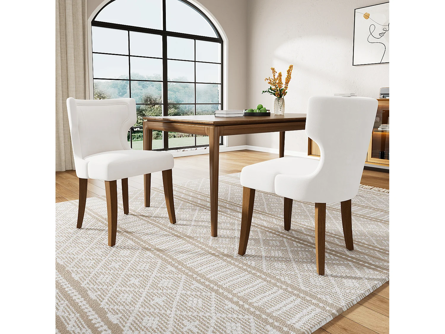 Chaise en velours beige avec pieds réglables en bois massif et coussin épais pour salon ou cuisine lot de 2