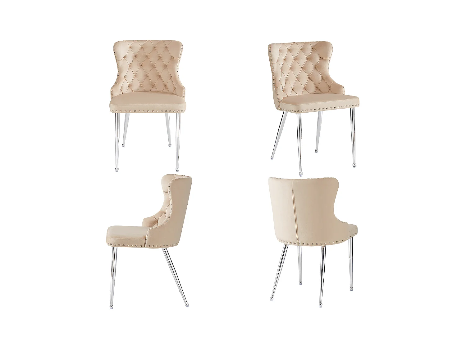Chaises salle à manger velluto haut de gamme 2 pezzi design ergonomico pieds metallo regolabile beige 54x54x85.5cm lotto di 4