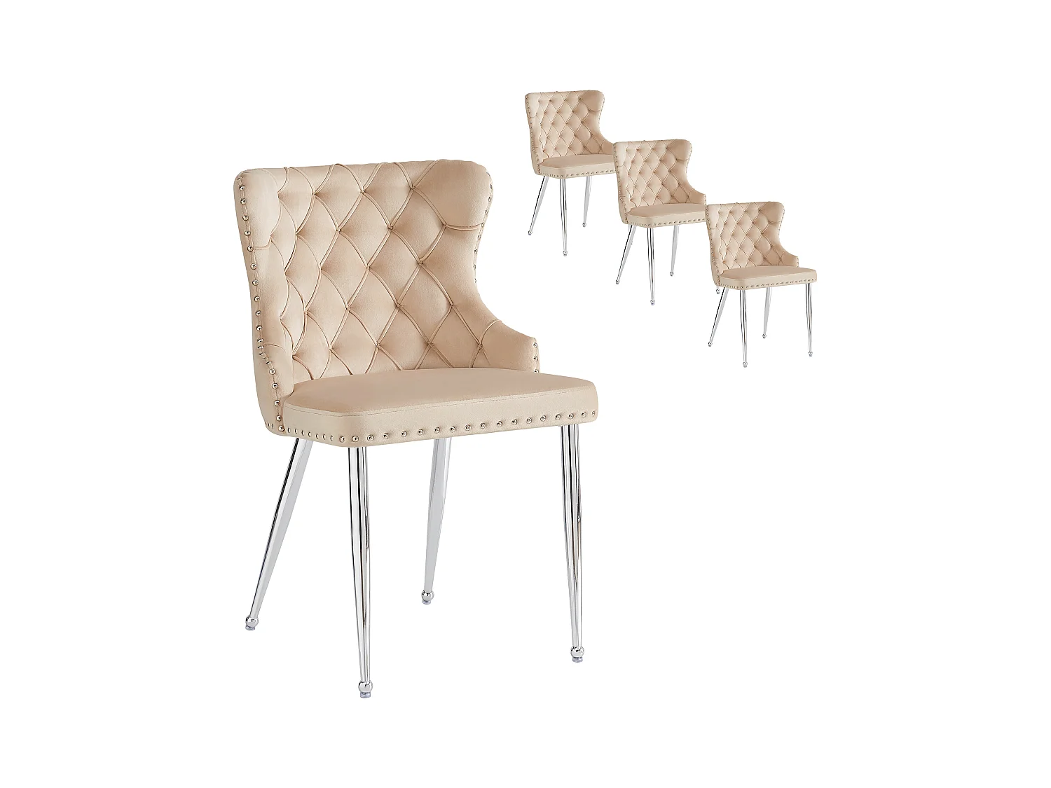 Chaises salle à manger velluto haut de gamme 2 pezzi design ergonomico pieds metallo regolabile beige 54x54x85.5cm lotto di 4