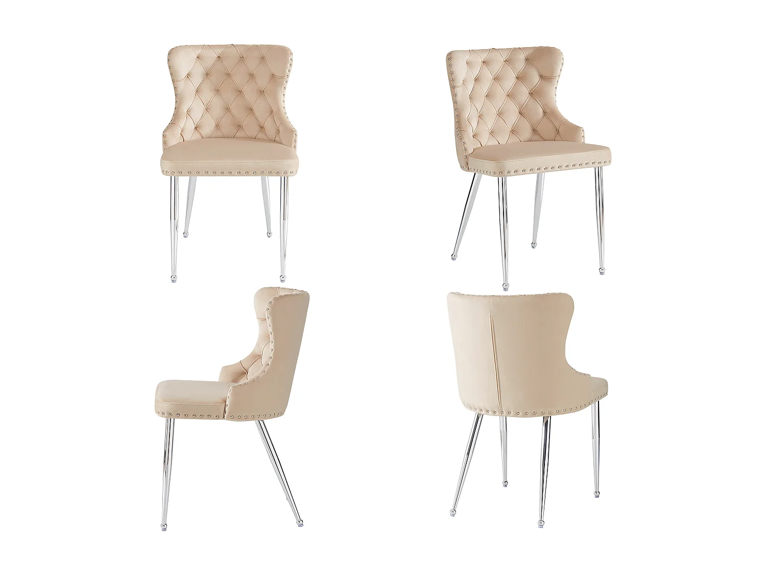 Chaises salle à manger velours haut de gamme 2 pcs design ergonomique pieds métal réglables beige 54x54x85.5cm lot de 4