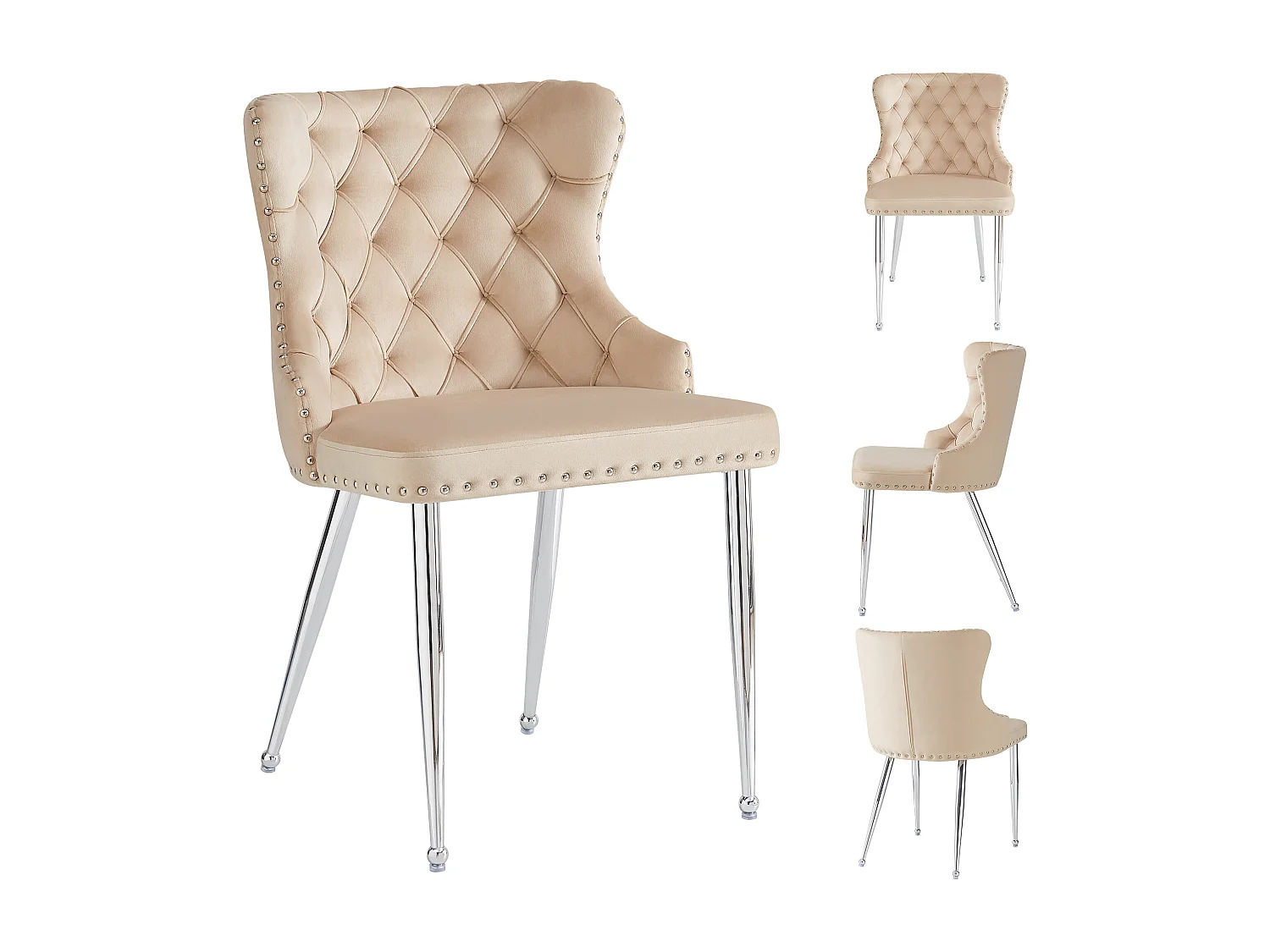 Chaises salle à manger velours haut de gamme 2 pcs design ergonomique pieds métal réglables beige 54x54x85.5cm lot de 4