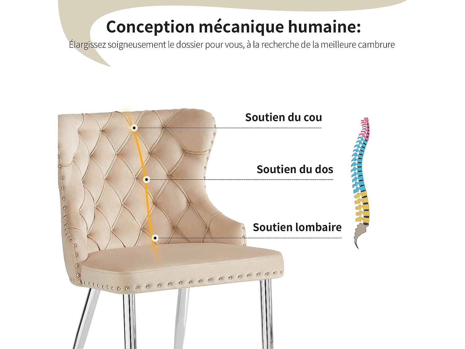 Chaises salle à manger velours haut de gamme 2 pcs design ergonomique pieds métal réglables beige 54x54x85.5cm lot de 4