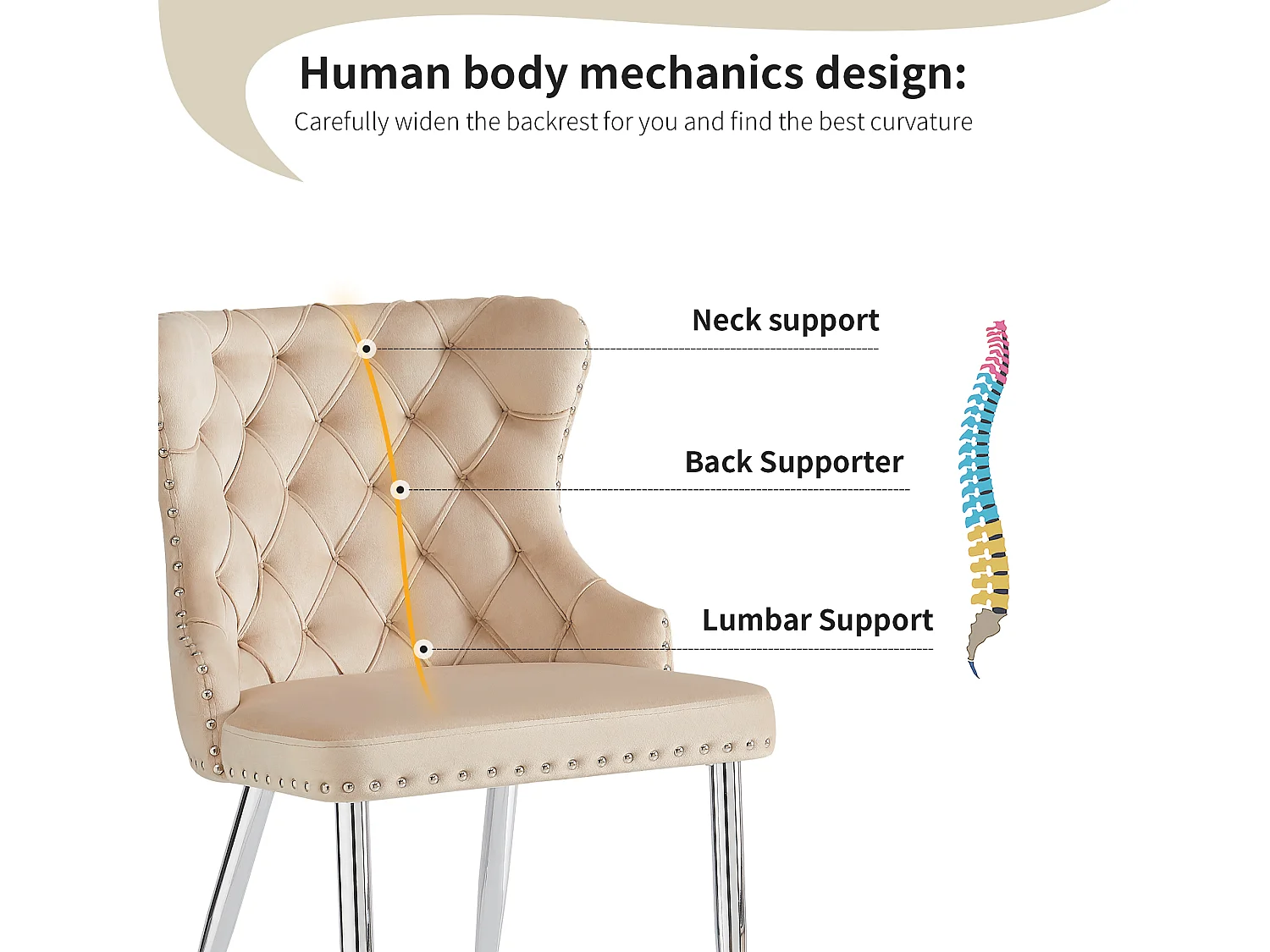 Chaises salle à manger velours haut de gamme 2 pcs design ergonomique pieds métal réglables beige 54x54x85.5cm lot de 4