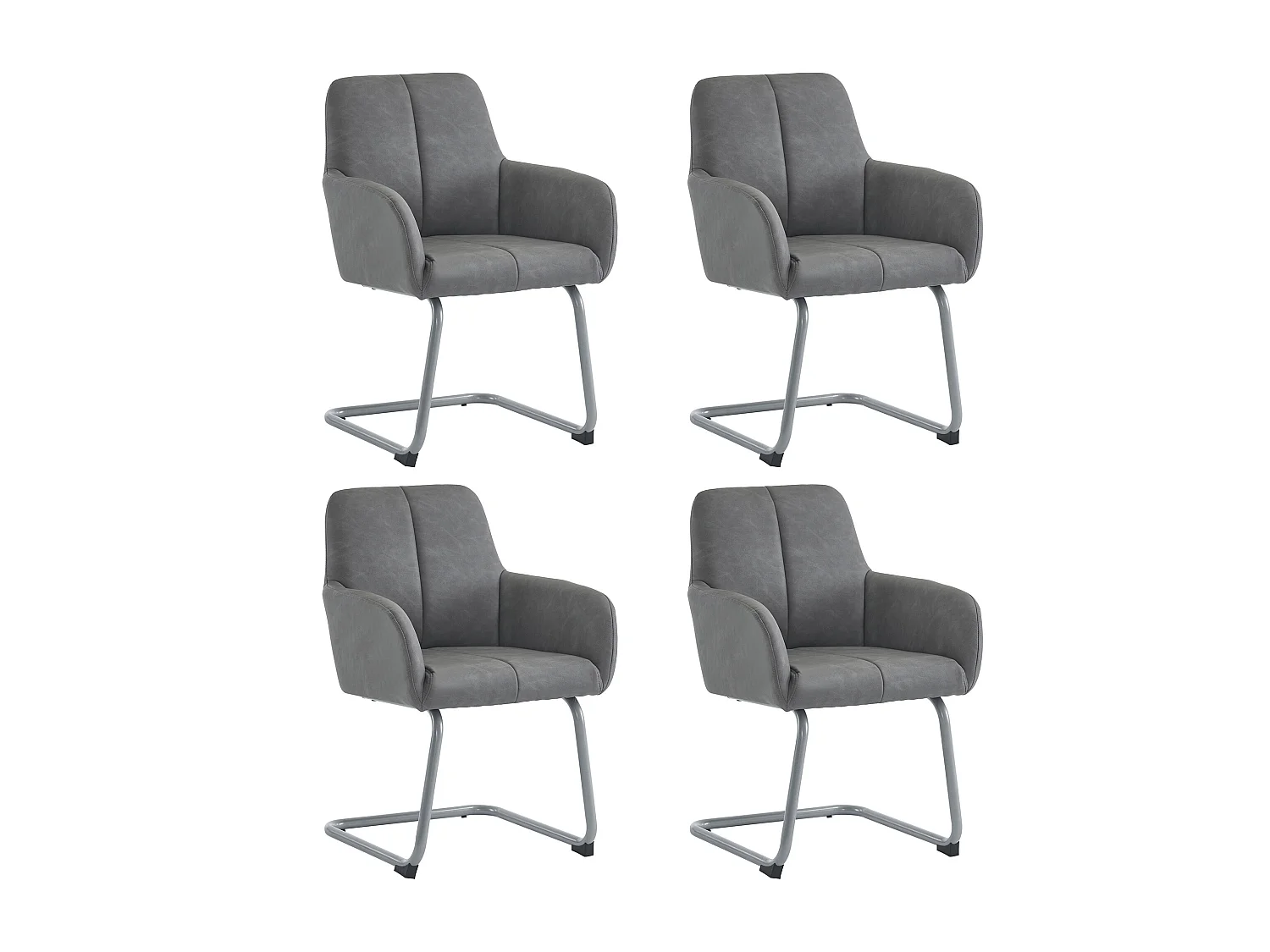 Cadeira de couro de microfibra cinza com braços, pernas de metal arqueadas, estilo moderno para sala de estar ou quarto, conjunto de 4