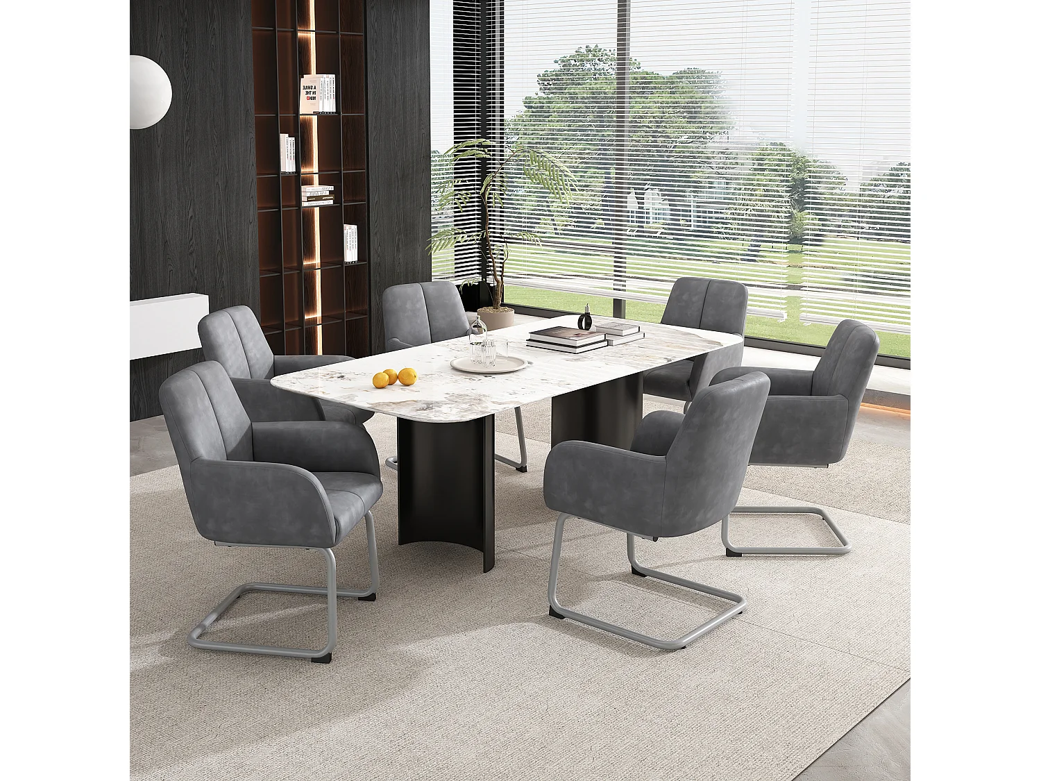 Chaise en cuir microfibre gris avec accoudoirs, pieds arqués en métal, style moderne pour salon ou chambre lot de 4