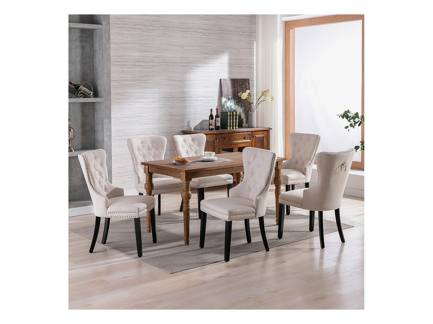 Chaise longue in tela beige con piedini in legno tuftato rivestito in metallo per sala da pranzo o camera da letto