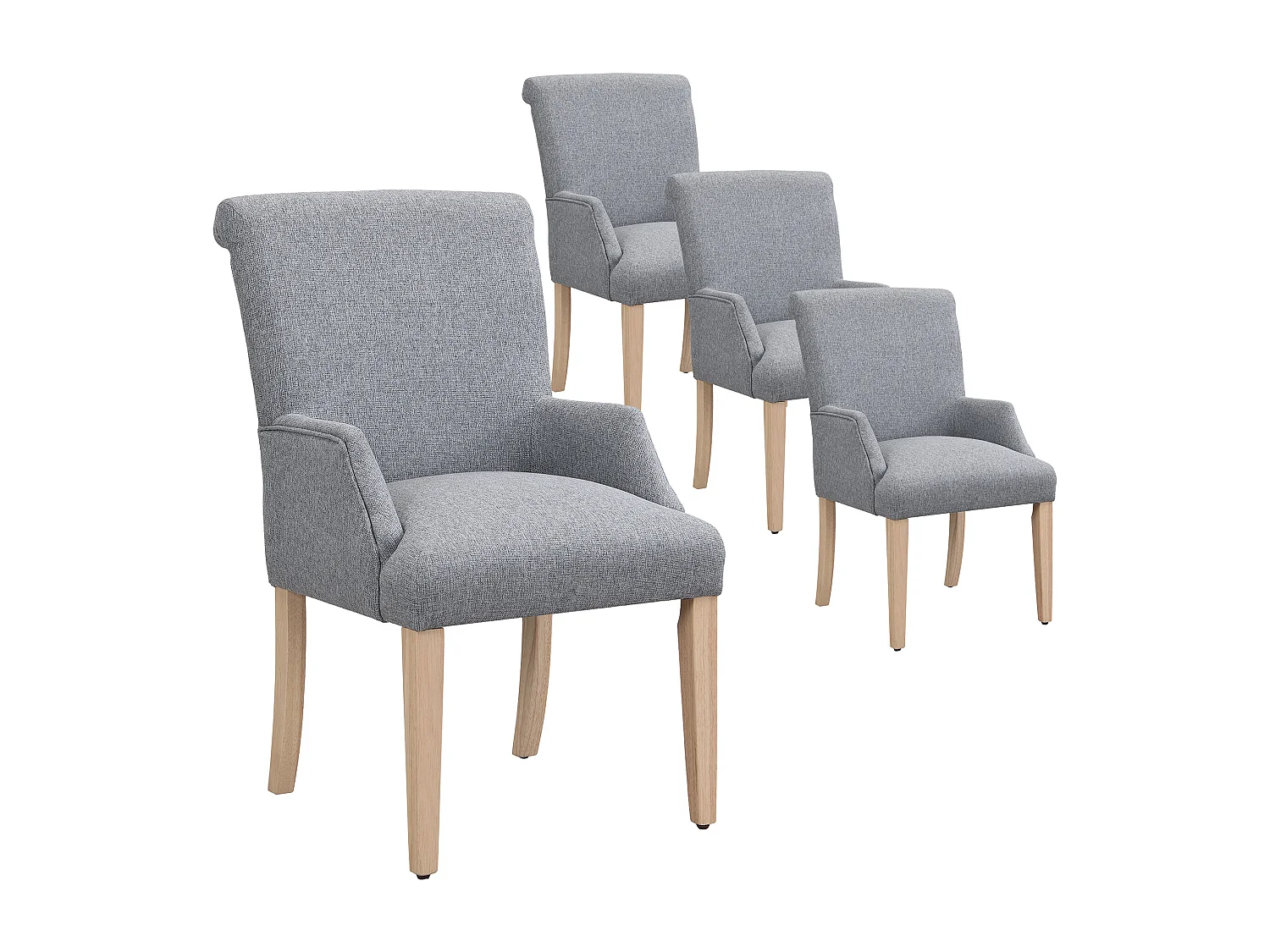 Chaise en lin gris avec accoudoirs, pieds bois massif réglables et coussin épais pour salon ou cuisine lot de 4